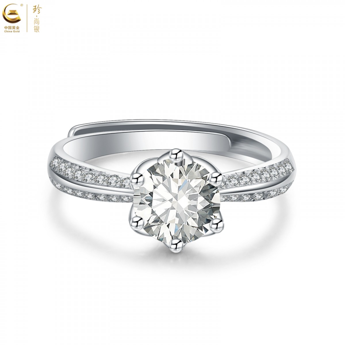 中国黄金  S925银镶一克拉莫桑<半壁江山>戒指-SKSZ14291