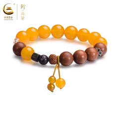 中国黄金  S925银<沉香古色>黄玛瑙檀木手串--SK1858