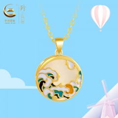 中国黄金  天然和田玉<浮世绘>珐琅滴釉项链--SK7221