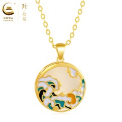 中国黄金  天然和田玉<浮世绘>珐琅滴釉项链--SK7221