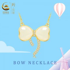 中国黄金  天然和田白玉<可爱甜心>蝴蝶结项链-SK21638