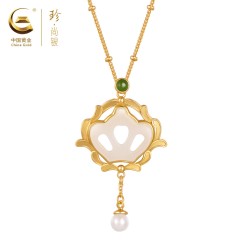 中国黄金  天然和田玉<洛可可王冠>复古王冠套链--SK18303